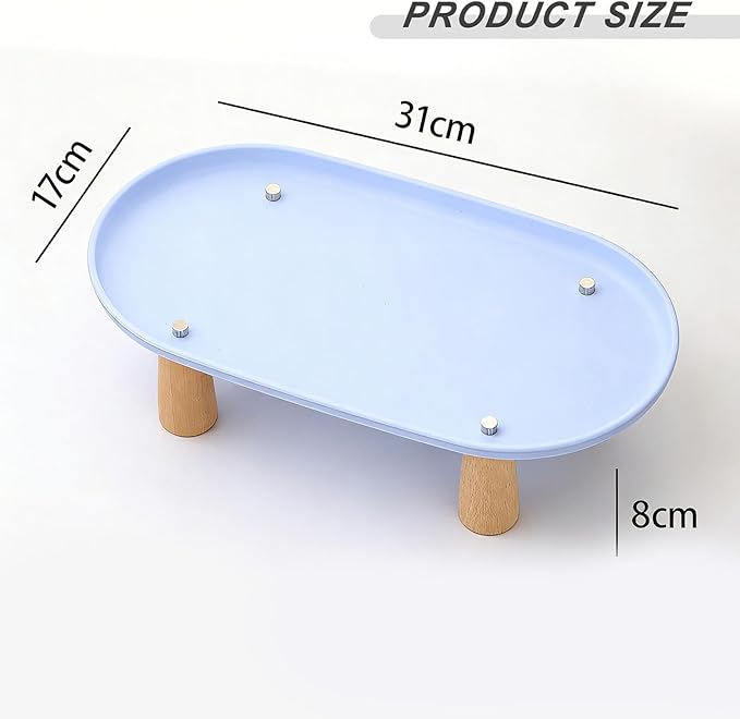 Generic Cat Bowl Raised Stand Rack to Protect Cat Neck Sturdy Non Slip Stable for Feeder Stand Elevated Holder, Blue 31cmx17cm
