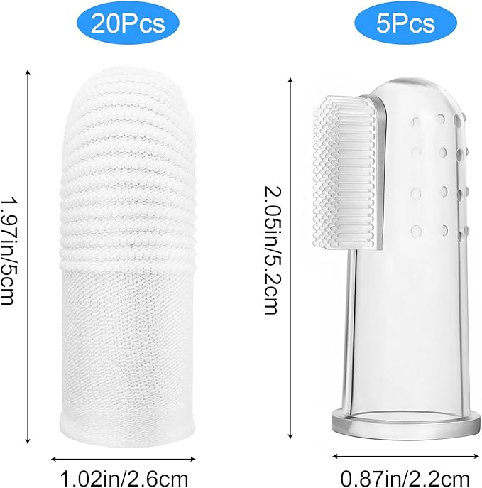 25Pcs Cat & Dog Toothbrush Soft Fabric Pet Finger Toothbrush Kit Washable & Reusable Oral Cleaning Wipes for Puppies Kittens at Home Dental Care (White and Clear)