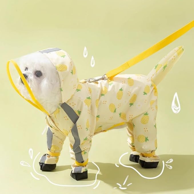 Small Dog Raincoat, Tail Protect Feet Cover Waterproof Dog Rain Jacket Rain Coat for Puppy Small Dogs (Pineapple,S)