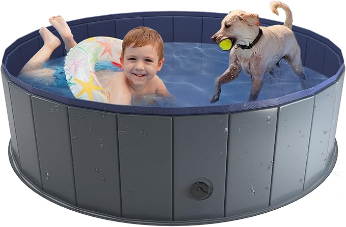Niubya Foldable Dog Pool, Collapsible Hard Plastic Dog Swimming Pool, Portable Bath Tub for Pets Dogs and Cats, Pet Wading Pool for Indoor and Outdoor, 48 x 12 Inches