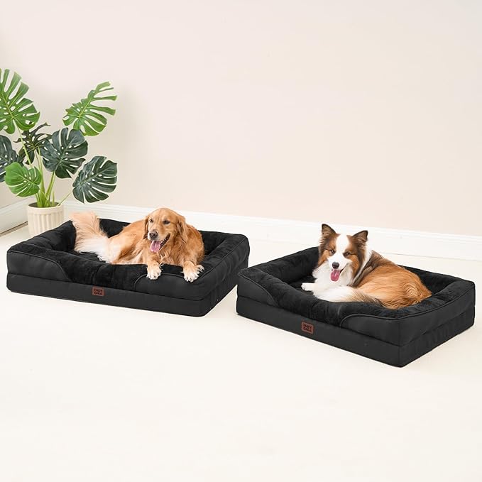 EHEYCIGA Orthopedic XXL Dog Bed for Large Sized Dog, 52x41 Inch Extra Large Memory Foam Dog Couch Bed with Sides, Waterproof Liner & Washable Removable Cover, Bolster Pet Sofa, Black
