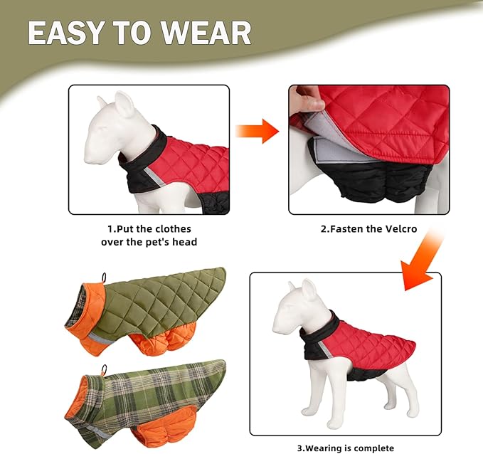 Dog Winter Coat for Large Dogs,Warm Reversible Puffer Jacket Lightweight Pet Vest Snowsuit with D-Ring,Waterproof Dog Cold Weather Coats Small to Large Breed Dogs Clothes,Green,2XL