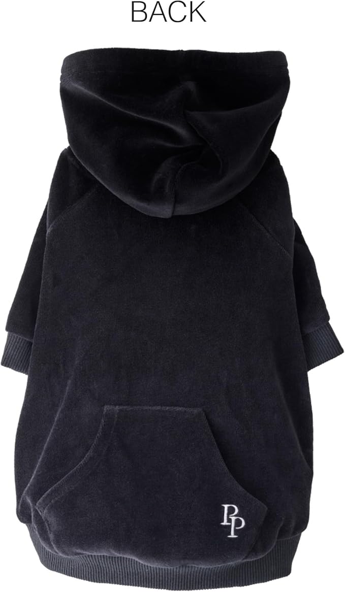 Pet Passion Cooper II Organic Cotton Velour Dog Hoodie Pet Coat for Small, Medium and Large Dogs, Black, XXX-Small (up to 5lbs)