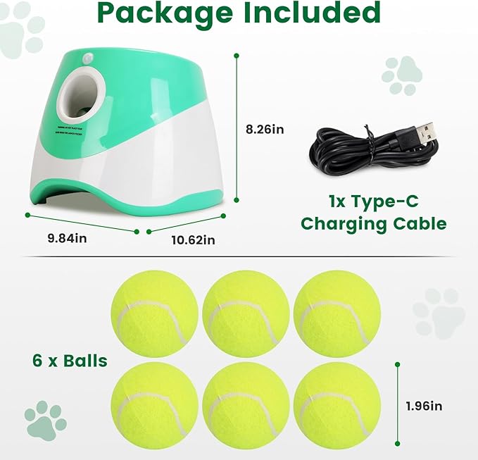 Automatic Dog Ball Launcher, Dog Ball Thrower Interactive Fetch Machine with 6 Tennis Balls 3 Adjustable Launch Distance for Small Medium Dogs