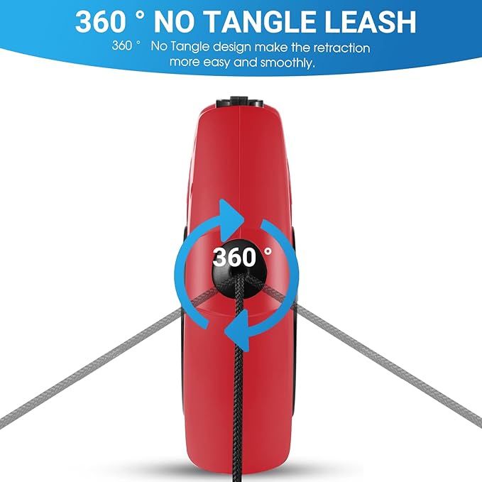 Retractable Dog Leash, 26 Ft Heavy Duty Pet Walking Leash for Small Medium Large Dogs up to 99lbs, Anti-Slip Handle, 360 ° No Tangle, Nylon Tape, One-Handed Brake (Red)