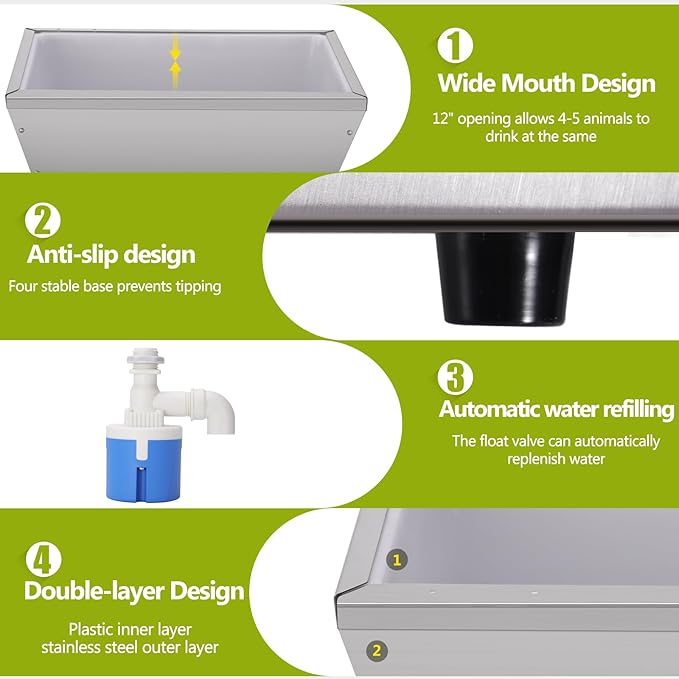 4Gal Dog Water Bowl Dispenser Automatic Livestock Water Trough Metal Large Capacity Self Filling Livestock Waterer for Dogs Horse Goat Sheep Pet