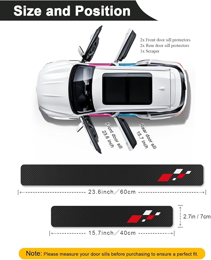 4Pcs Universal Car Door Sill Protector, Carbon Fiber Scratch Resistant Door Entry Guard & Scuff Plate for Car SUV and Off-Road Trim Accessories (Block)