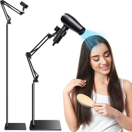 Hands Free Hair Dryer Stand, 67in / 170cm Adjustable Height Hair Dryer Holder with Heavy Base, 360° Rotating Blow Dryer Holder for Bathroom, Makeup Room, Vanity, Salon, Black