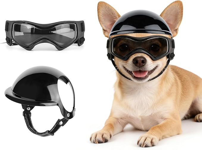 LESYPET Dog Helmet and Goggles for Extra Small Breed, Puppy Motorcycle Helmet with Ear Holes, UV Protection Extra Small Dog Sunglasses for Outdoor Activities/Riding/Walking