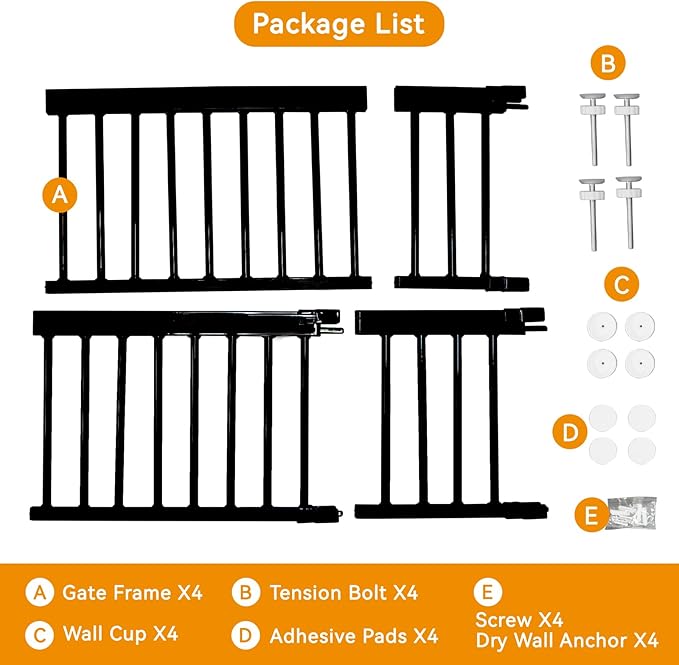 Dog Gate, SHYUJAJIE Adjustable Extra Wide Short Dog Gate,Small Pet Gate with 4 Extension Kits, Pressure Mounted for Doorways & Stairs (Black, 18-48" W*10" H)