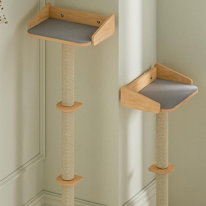 52.7'' Cat Tree Window Sill Perch with Tall Vertical Scratching Post Height-Adjustable Indoor Hammock Bed for Large Cats Suction Cup Climbing Tree Tower for Sunbathing & Bird Watching (Wooden, M)