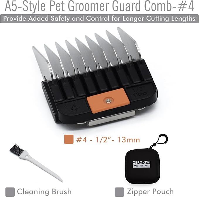 Professional A5-Style Animal Clipper Stainless Steel Color-Coded Snap-on Attachment Guard Guide Comb, 1/8"-1" Compatible with Wahl KM Series Oster A5 Andis Detachable Blade Pet Dog Groomers (#4-1/2")
