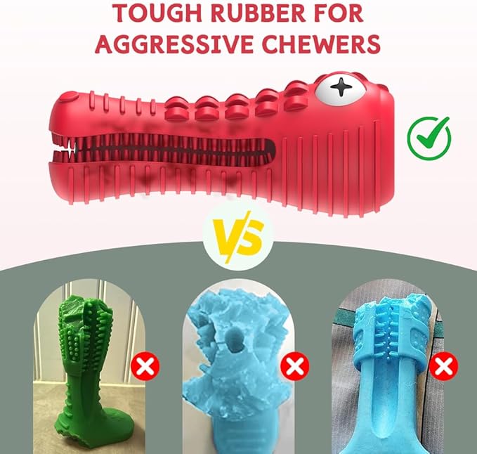 Dog Toys for Aggressive Chewers, Indestructible Dog Chew Toys for Medium Large Breed, Interactive Tough Dog Squeaky Toys to Keep Them Busy, Natural Rubber Durable Dog Toothbrush Teeth Cleaning Toys
