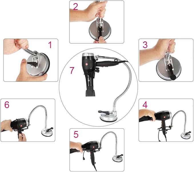 Hair Dryer Stand, Blow Dryer Stand, 360 Degree Rotating Lazy Hair Dryer Stand Hand with Heavy Base, Adjustable Height Standing Hair Dryer, Blow Dryer Holder for Countertop