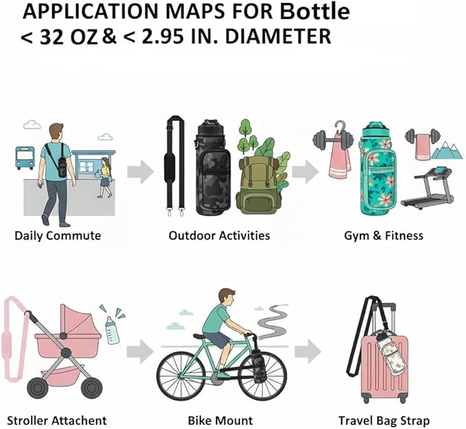 Water Bottle Holder with Strap, Insulated Crossbody Sling Bag, Carrier with Phone Pocket for Walking Hiking Camping Fishing