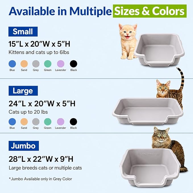 KittyGoHere Senior Cat Litter Box, Jumbo Litter pan, Open Top Low Entrance Kitty Litter Box, Lightweight Low Entry Litters Box, Durable, Made in USA (2 Pack - Misty Gray)