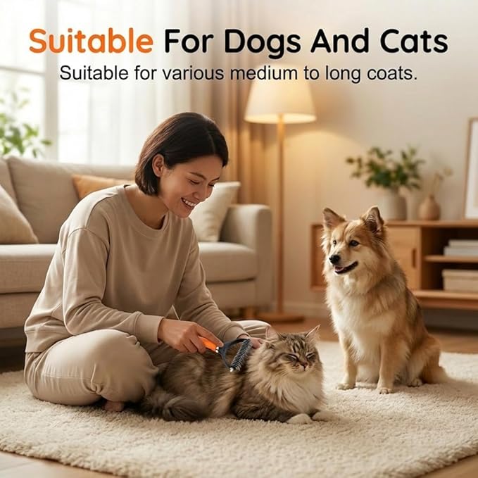 Pet Grooming Brush Tool, Double Sided Dematting Comb for Cats & Dogs, Undercoat Rake Safe Dog Deshedding Brush, Pet Dematting Comb for Long Thick Haired Pets, Removes Tangles Knots and Loose (Green)