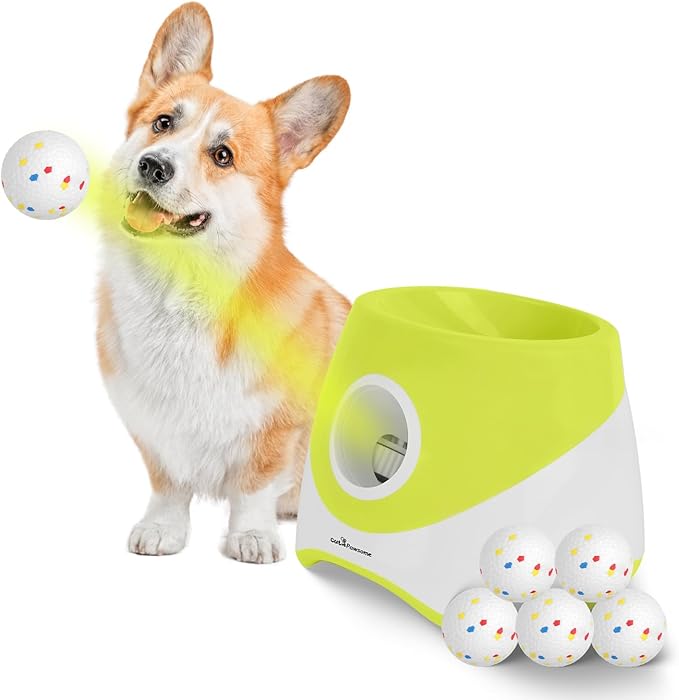 Automatic Dog Ball Launcher, Rechargeable Interactive Fetch Toy for Small & Medium Dogs, 3 Adjustable Distance Settings (20ft/33ft/46ft), 6Pcs 2.3in ETPU Balls, Indoor/Outdoor Pet Ball Thrower