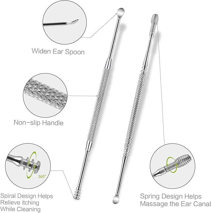 4 Pack Ear Pick with Light, Ear Cleaner Ear Wax Removal Tool Kit for Kids and Adults, Ear Picks Digger & Tweezers & Spiral Spring Ear Spoon Set with Storage Box (Rose Gold)