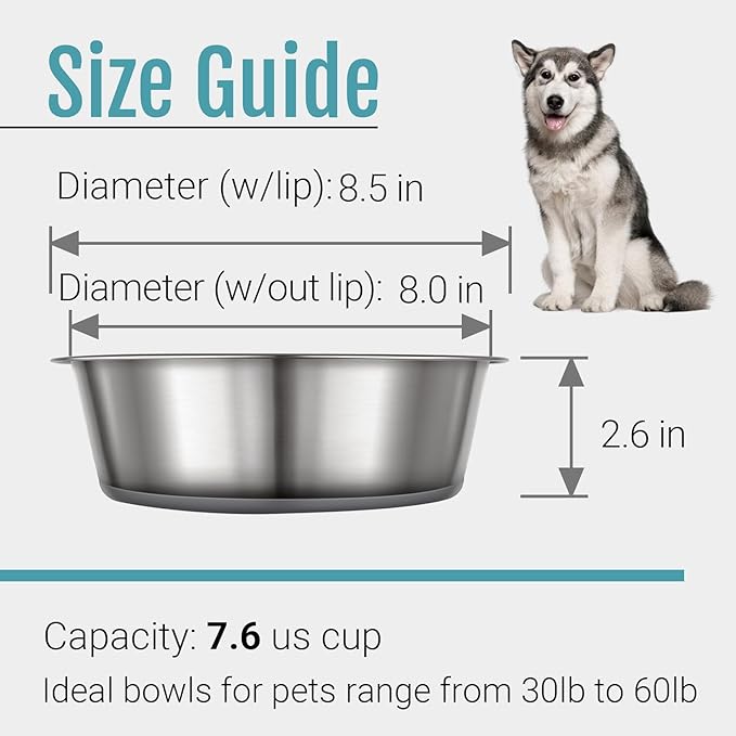 PEGGY11 Nonslip Stainless Steel Dog Bowls, 7.6 US Cup, 2 Count