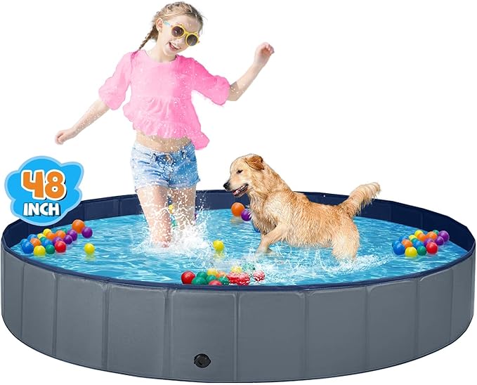 Jecoo Dog Pool for Large Dogs Kiddie Pool Hard Plastic Foldable Dog Bathing Tub Portable Outside Kids Swimming for Pets and Dogs Outdoor Backyard