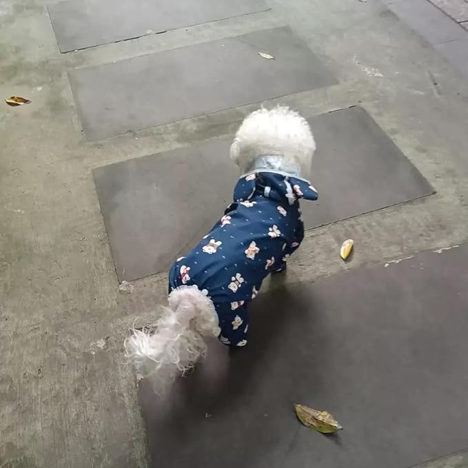 Small Dog Raincoat, Tail Protect Feet Cover Waterproof Dog Rain Jacket Dog Rain Coat for Puppy Small Dogs (Navy Bear,XS)