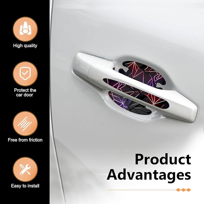 8 PCS Car Door Handle Protector Stickers, Carbon Fiber Scratch-Resistant Automotive Bowl Decals, Self-Adhesive Car Door Handle Paint Protective Film, Universal for Most Cars (Style 4)