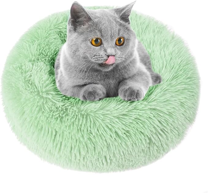 otoez Kitten & Puppy Extra Small XS Round Dog & Cat Anti Anxiety Plush Pet Calming Donut Bed with Non-Slip Waterproof Bottom, Washable (15.7", Green)