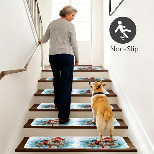 Animal Bird Bird House Stair Treads for Wooden Steps Indoor Washable Staircase Carpet 1PCS 30"x7.8" Stair Step Treads Non-Slip Staircase Covers Peel and Stick Safety Mat for Kids Elders Pets