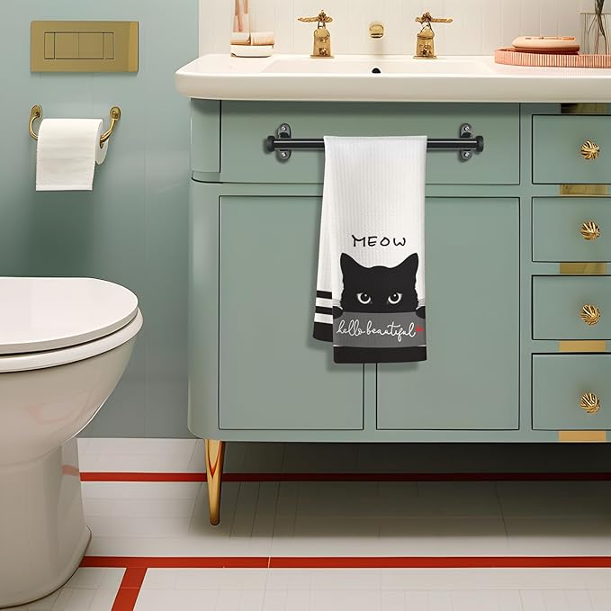 Cat Kitchen Towels, Cat Art with 'Beautiful' Compliment Motif, Flattering Hand Towel for Women Who Cherish Kittens & Pet Mom Devotees, Perfect for Decorating Kitchen