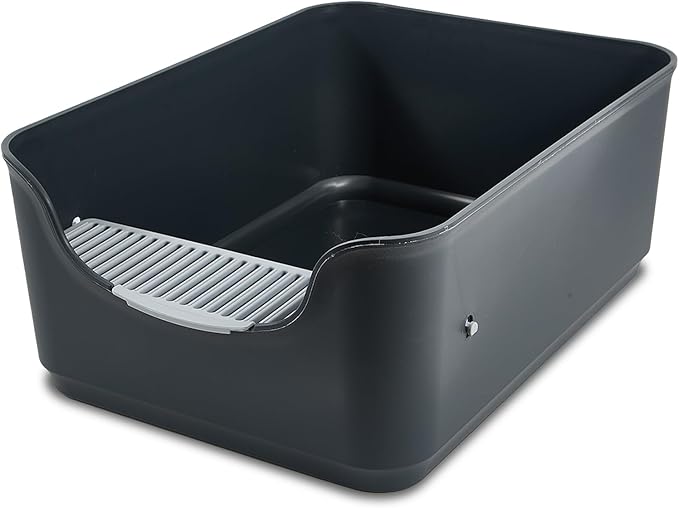 Large Cat Litter Box with High Sides,Cat Boxes for Indoor Cats,Cat Litter Pan for Kitty,Litter Box with Low Entry,Easy to Clean,Anti-Splashing (Dark Grey)