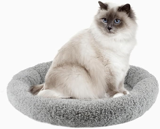 Round Cat Bed Washable Cat Donut Bed with Non-Slip Bottom Comfortable Soft Pet Bed for Indoor Cats/Gray (Diameter: 15.75")