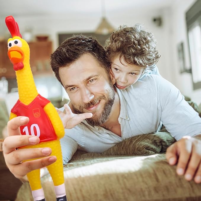 POPLAY 14 Inch Rubber Chicken for Dog Toys, Squeaky Giant Screaming Chicken Latex Dog Toys Gag Gifts Prank Noise Maker for Kids Adults Goodie Bag Fillers Basket Stuffers