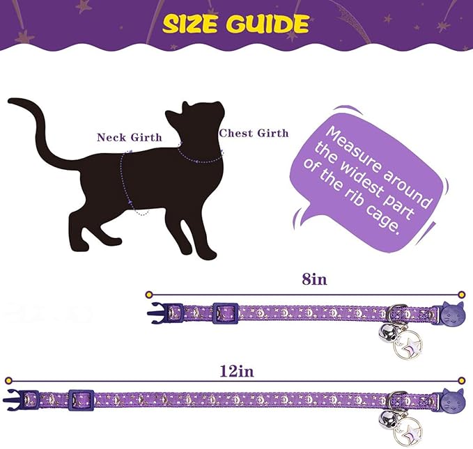 PUPTECK Cat Collar Breakaway with Bells, Kitten Collar Outfit Adjustable for Girl Boy Small Pet Puppy Bunny, Cute Costume Accessory with Safety Release Buckle (Star&Moon)