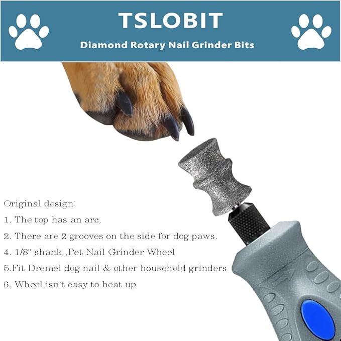 Diamond Dog Nail Grinder Attachment,1/8'' Pet Nail Grinder Wheel for Dog Nail Grinder, Diamond Rotory Bit for Dogs&Pets Nail Care (Large D+V)