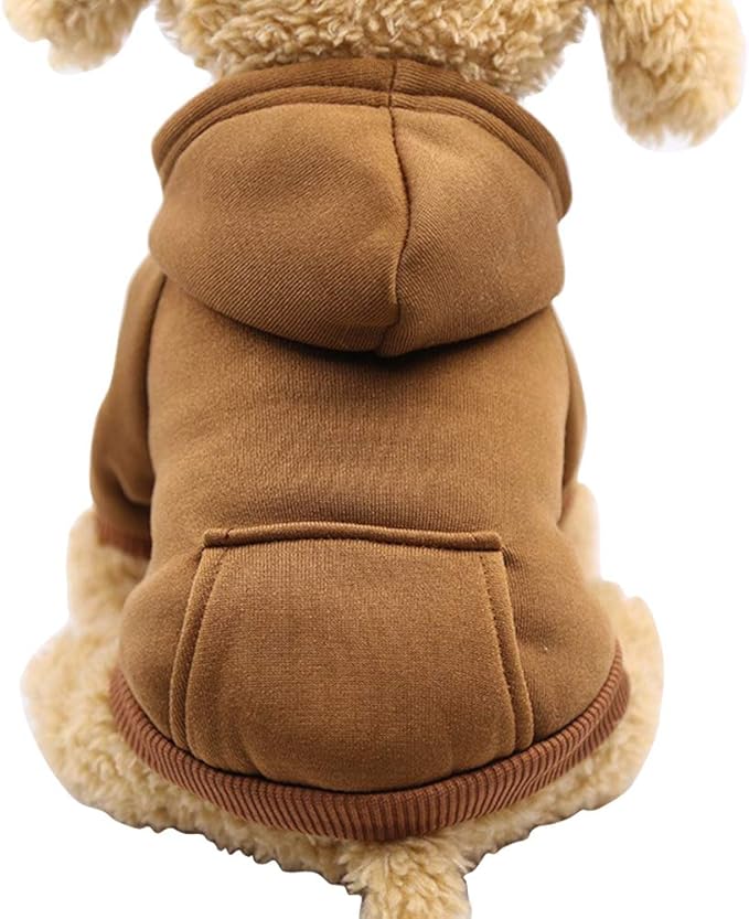 Jecikelon Soft Dog Hoodies for Small Dogs, Fleece Puppy Sweatshirt with Pockets, Warm Winter Cold Weather Coats for Pet Cat, Cute Clothes Puppy Costume (Coffee, XX-Small)