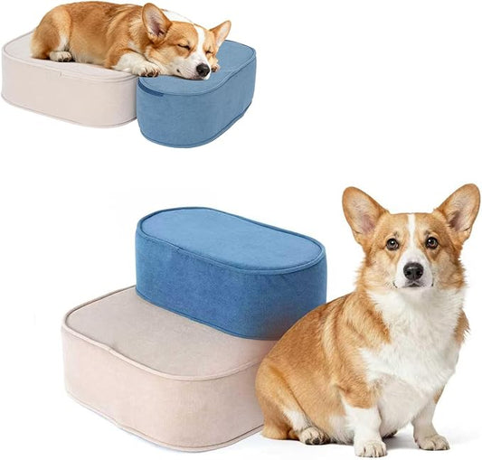 Dog Stairs for Small Dogs, 3 Step Dog Stair for High Bed and Couch, Non-Slip High Density Foam Sturdy Pet Steps with Removable Washable Cover for Older Cat