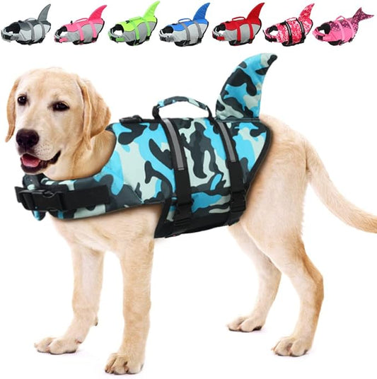 EMUST Large Dog Life Jacket, Dog Life Vests for Swimming, Small/Medium/Large Pet Float with Rescue Handle, Adjustable Pet Flotation Vest for Water at Pool, Beach, Boating (XL,Blue Camouflage)