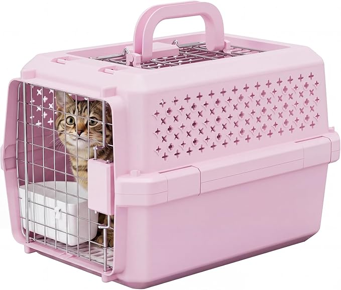 RIZZARI Portable Cat Carrier for Small Cats & Dogs:Secure Hard-Sided Pet Carrier with Ventilation - Metal Door & Carry Handle for Travel - Vet Visits & Daily Use (Pink, X-Small)