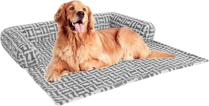 Orthopedic Dog Bed Mat for Large Dogs, Washable Sofa Protector Pet Bed with 3-Sided Bolster, Shredded Memory Foam & Plush Support, Non-Slip Bottom for Medium & Small Dogs (Grey)
