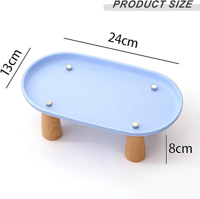 Generic Cat Bowl Raised Stand Rack to Protect Cat Neck Sturdy Non Slip Stable for Feeder Stand Elevated Holder, Blue 24cmx13cm