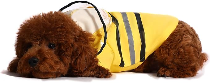 Wizland Reflective Dog Raincoat Dog Rain Jacket with Hood Lightweight Waterproof Rain Coat for Puppies (Yellow M)