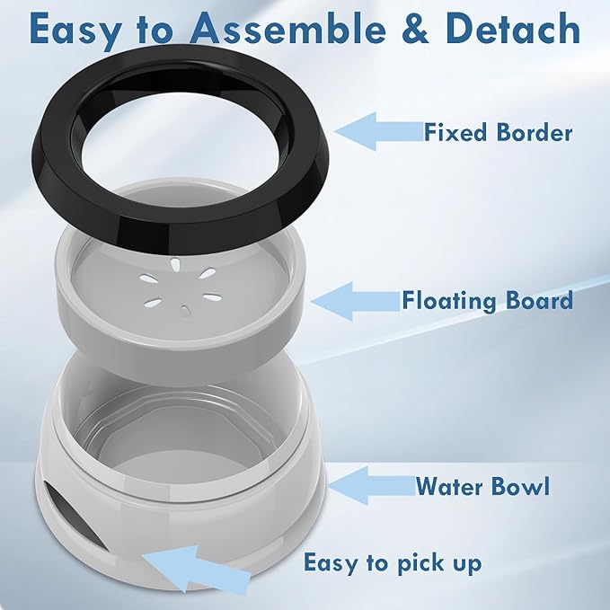 Dog Water Bowl, No Spill Cat Slow Feeder Water Dispenser Portable Vehicle Carried Car Travel Bowls for Small Medium Pets Sloppy Messy Drinkers 25oz, Grey
