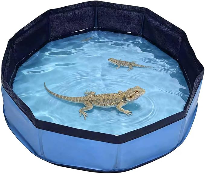 Eooqi Foldable Bearded Dragon Bathtub, Collapsible Reptile Bath Pool & Small Pet Water Tub, Portable Hard-Side Reptile Swimming Pool for Bearded Dragons, Hedgehogs and Hamsters (Blue, 19 x 3.5 in)