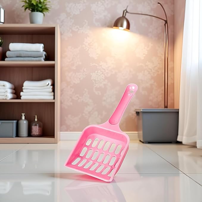 Pink Cat Litter Scoop,Tray with Handle Compact Solid Color Cat Litter Sifter Coffee One Size for Tofu Cat Litter and Clay Litter, Durable ABS Plastic Litter Scoop