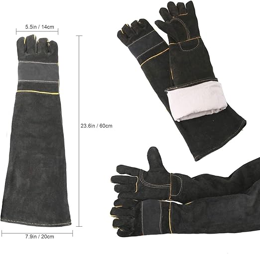 AOWPFVV Long Sleeve Thick Leather Animal Handling Glove Anti Scratch Protective Gloves for Training Dog Cat Bird Snake Parrot Lizard Wild Animals Reptiles,Bite Resistant Gloves(Large,23.6in)