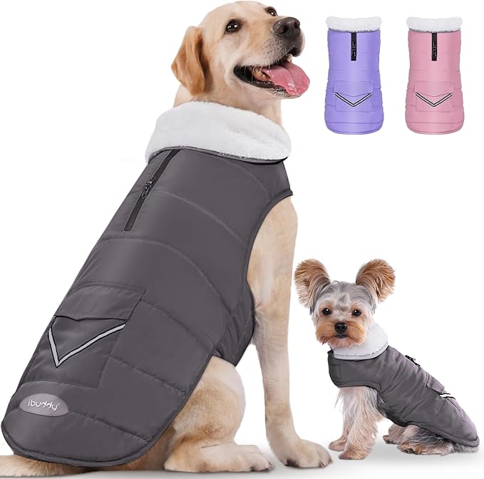 Dog Winter Jacket for X-Large Dogs, Easy on Dog Snow Coat Velcro Waterproof Pet Puffer Coat with Harness Hole Adjustable Reflective Quilted Pet Cold Weather Vest Wind-Poof for Boy Male
