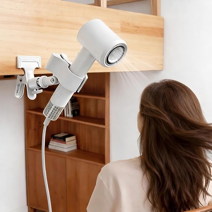 Hands Free Clamp Hair Dryer Holder with Strong Grip, 360° Flexible Gooseneck Blow Dryer Stand, Portable Clip-On Hair Dryer Holder for Styling & Pet Grooming, Table Counter Home Salon, White