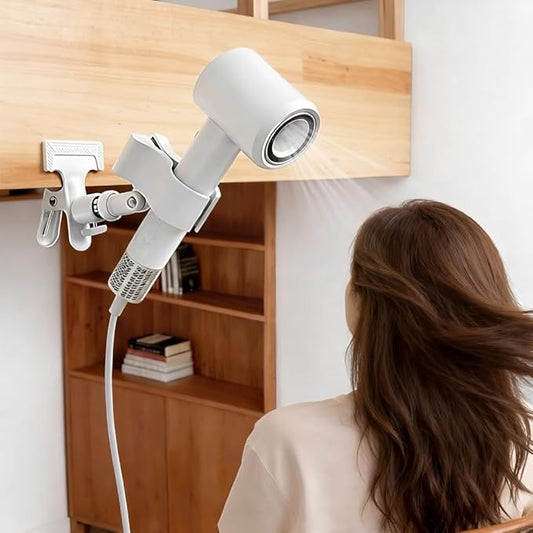 Hands Free Clamp Hair Dryer Holder with Strong Grip, 360° Flexible Gooseneck Blow Dryer Stand, Portable Clip-On Hair Dryer Holder for Styling & Pet Grooming, Table Counter Home Salon, White