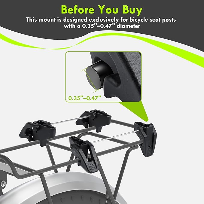 Foldable Dog Rear Bike Basket Supports Up to 22 lbs with Metal Frame, PE Support Plate, Quick-Install Mount for 3.54-4.72 inch Diameter Tubes, Mesh Window, Soft Cushion & Reflective Strips